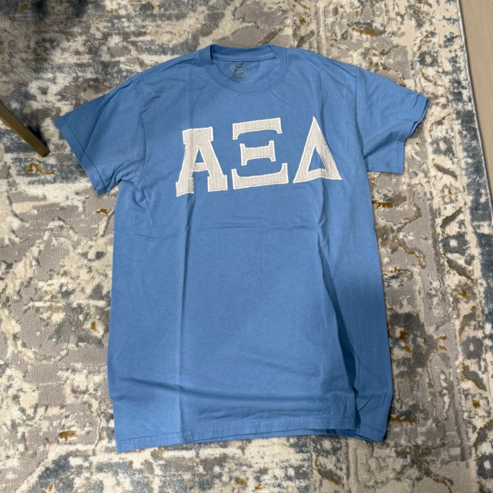 Alpha Xi Delta Light Blue Short-Sleeve Stripe Letter Tee